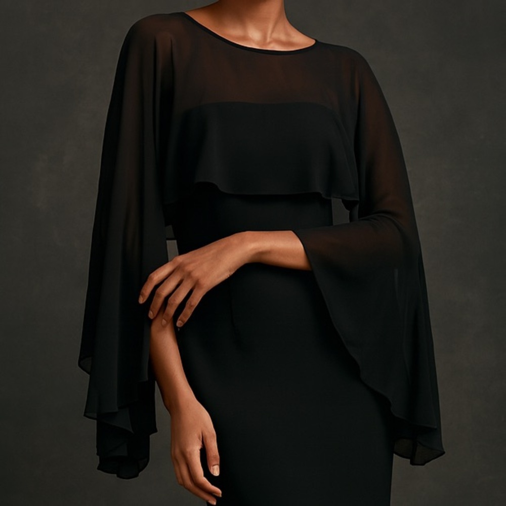 Lulu's Black Long Sleeve Sheer Shawl Medium